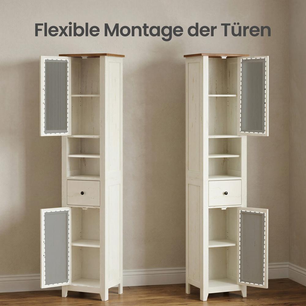 Badezimmerschrank Im Landhausstil - Schmaler Badschrank Mit Schublade Und Böden - Für Badezimmer