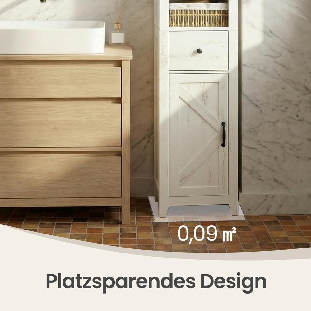 Badezimmerschrank Im Landhausstil - Schmaler Badschrank Mit Schublade Und Böden - Für Badezimmer