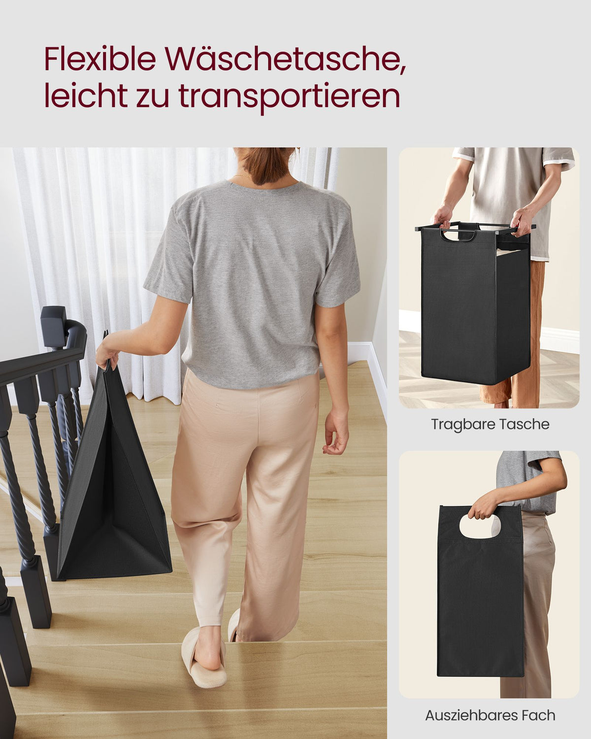 Wäschekorb - Korb mit Fächern - Herausnehmbare Beutel
