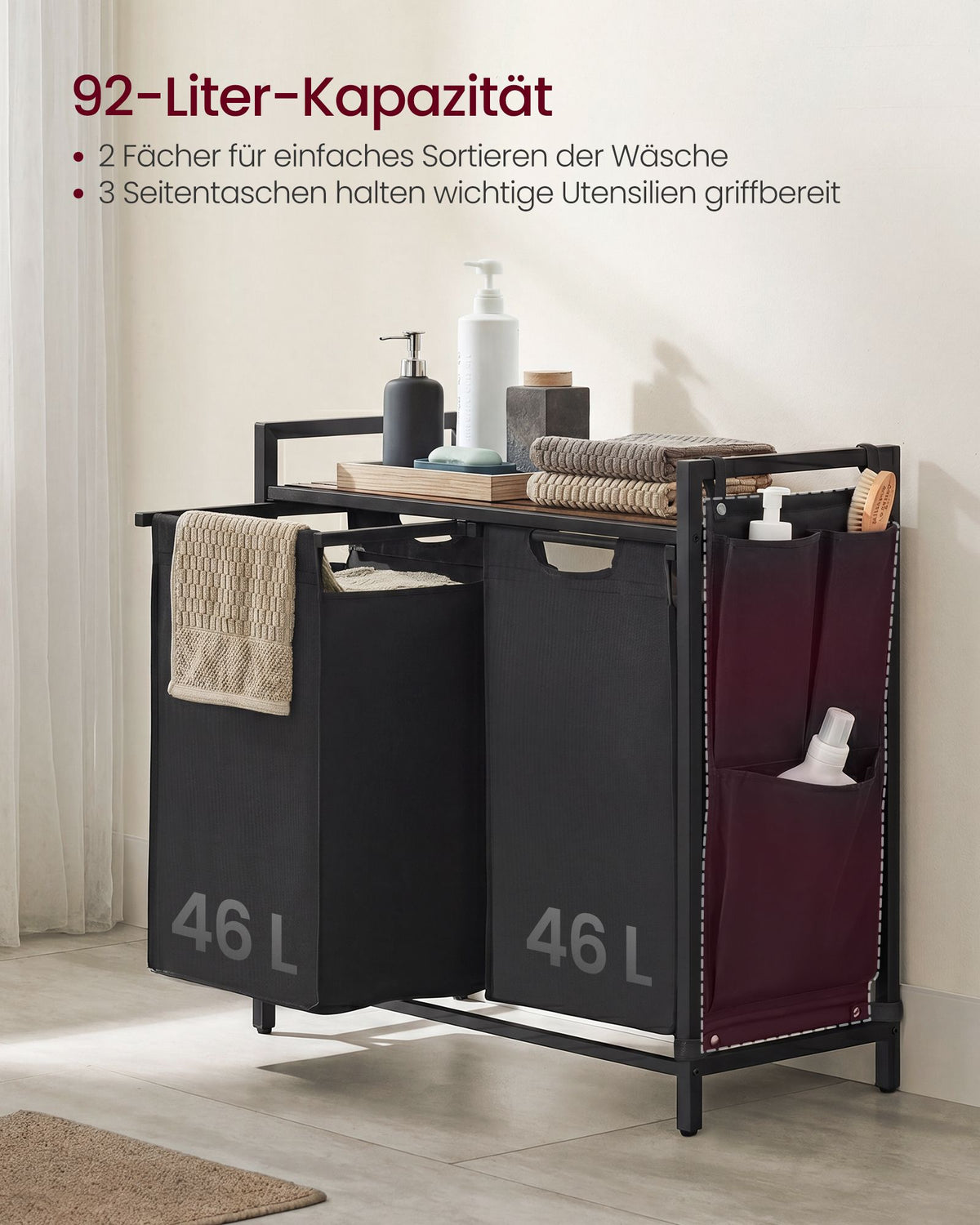 Wäschekorb - Korb mit Fächern - Herausnehmbare Beutel