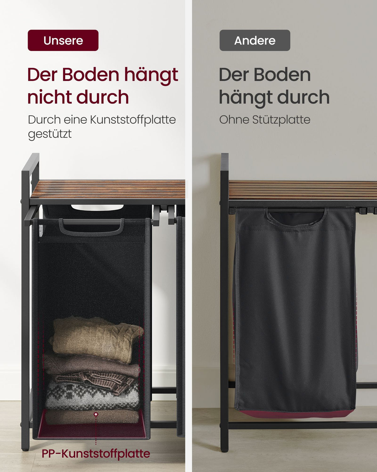Wäschekorb - Korb mit Fächern - Herausnehmbare Beutel