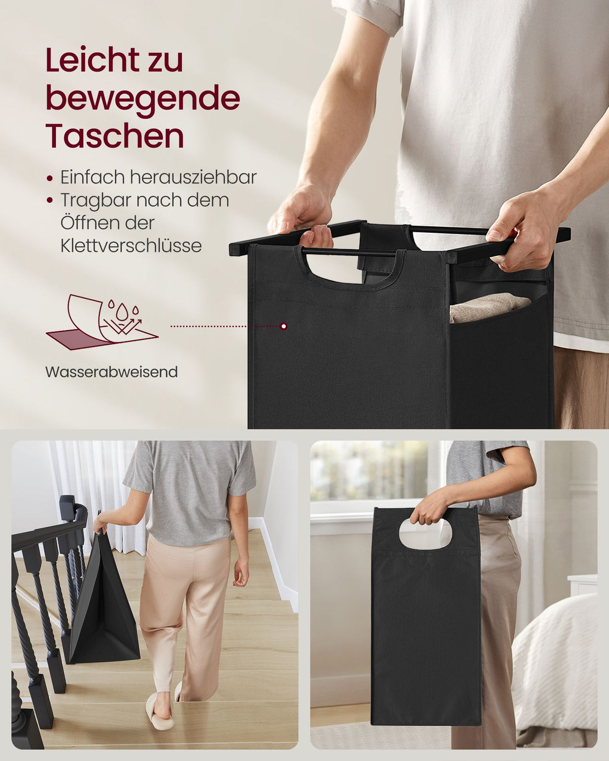 Wäschekorb - Korb mit Fächern - Herausnehmbare Beutel