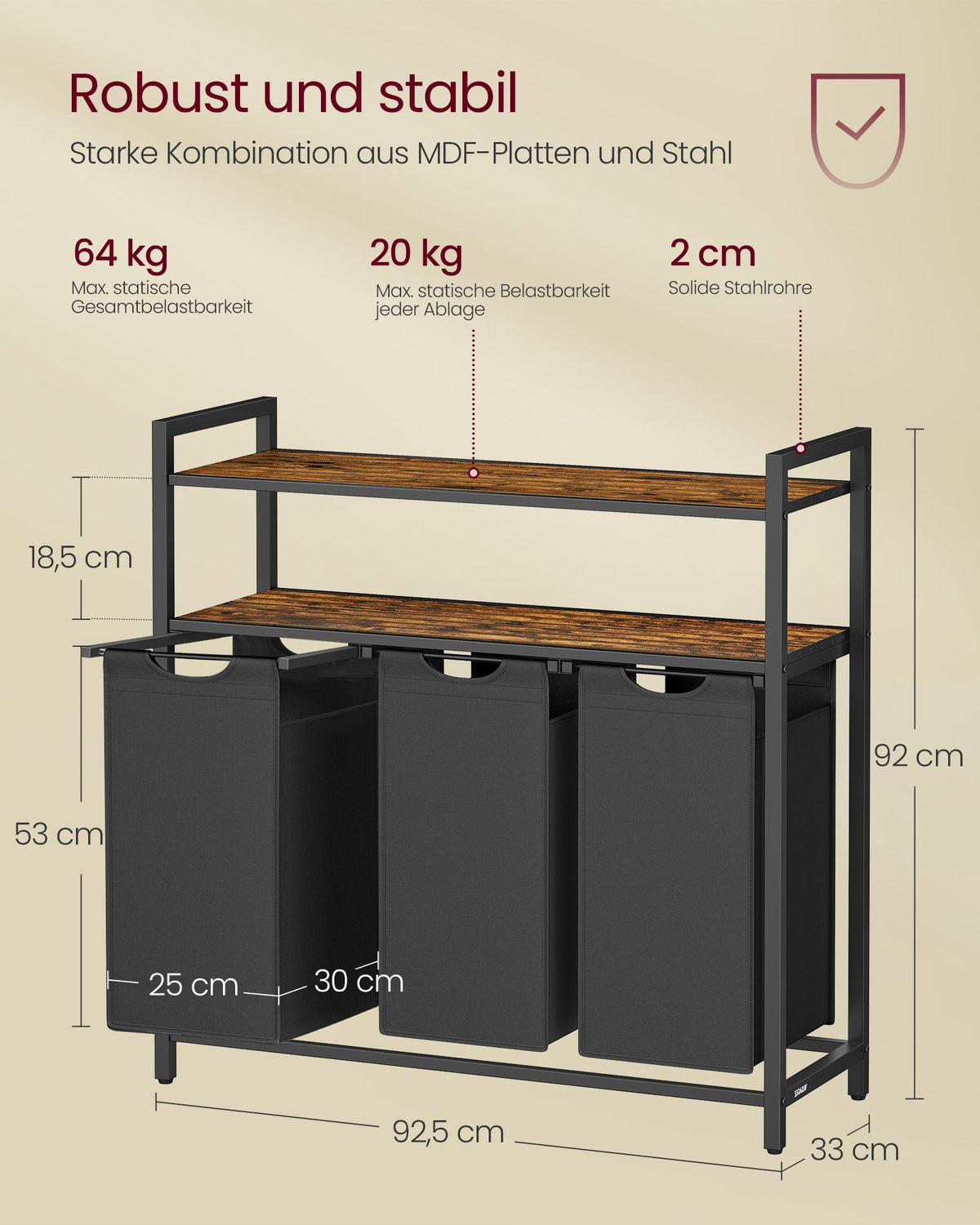 Wäschekorb und 2 Ablagefächer – ideal für Wäsche und Badezimmerzubehör