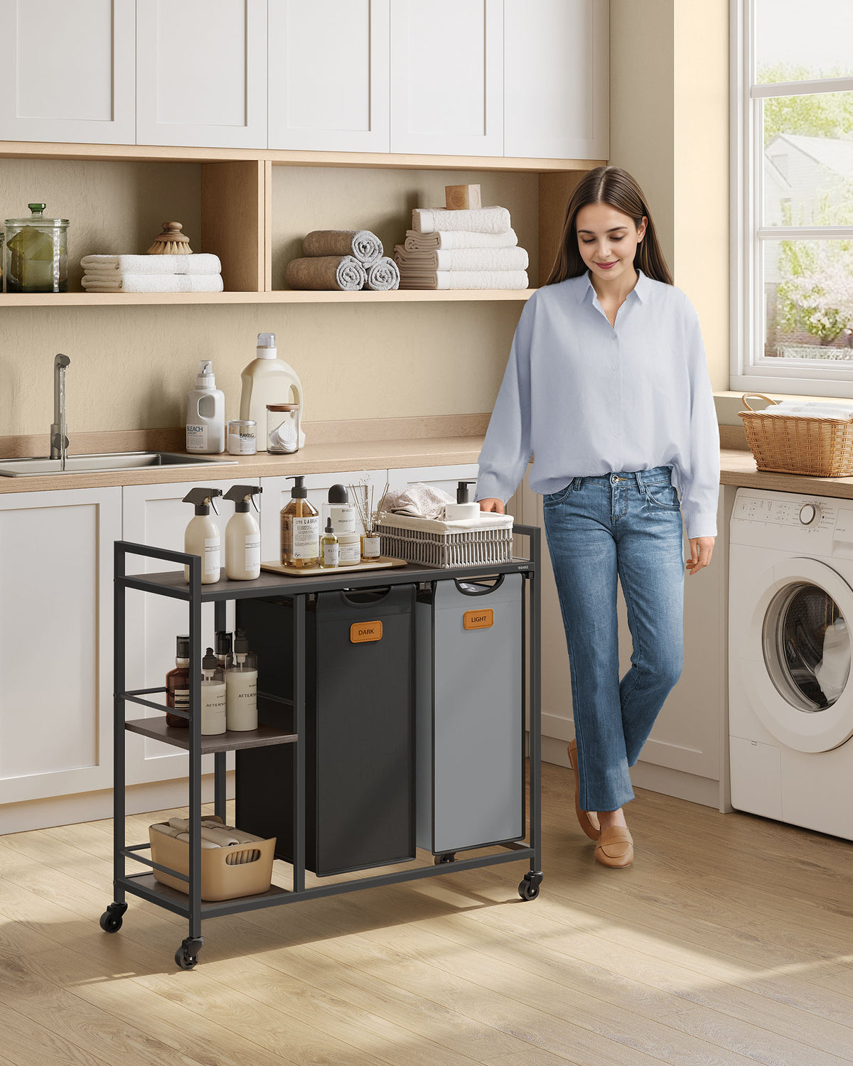 Wäschekorbwagen 2 x 50L - Wäschekorb mit Rädern