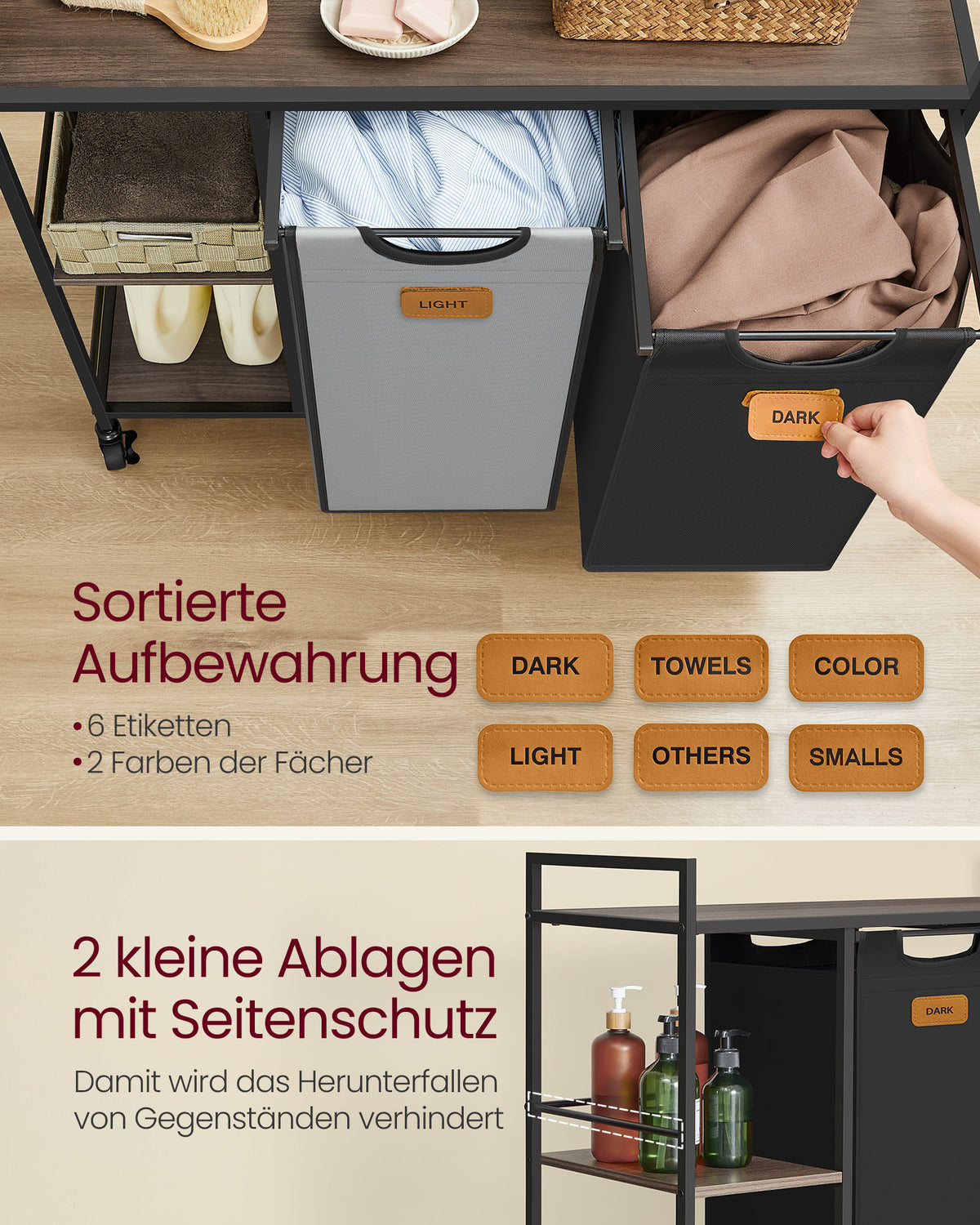 Wäschekorbwagen 2 x 50L - Wäschekorb mit Rädern