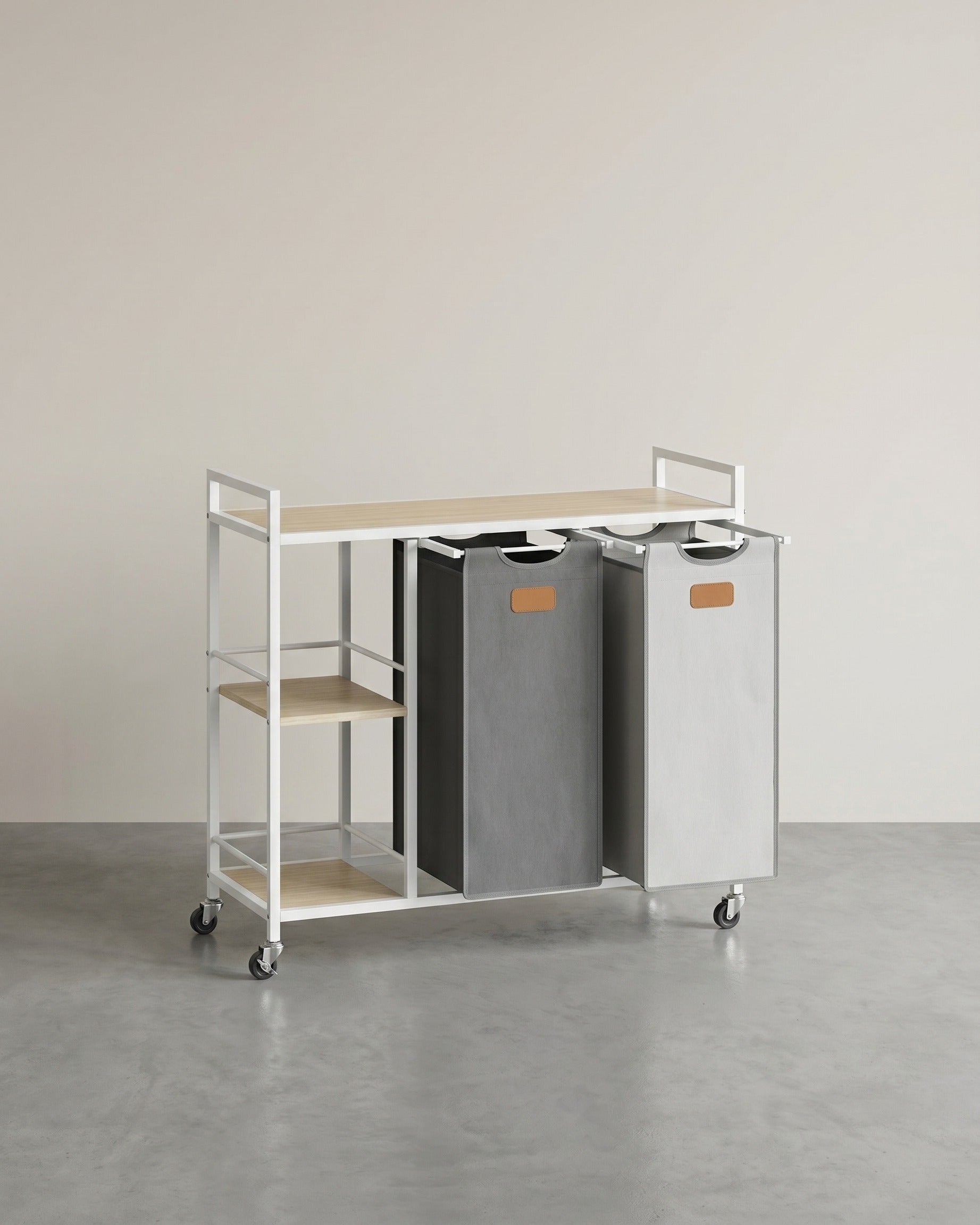 Wäschekorbwagen 2 x 50L - Wäschekorb mit Rädern – Licht