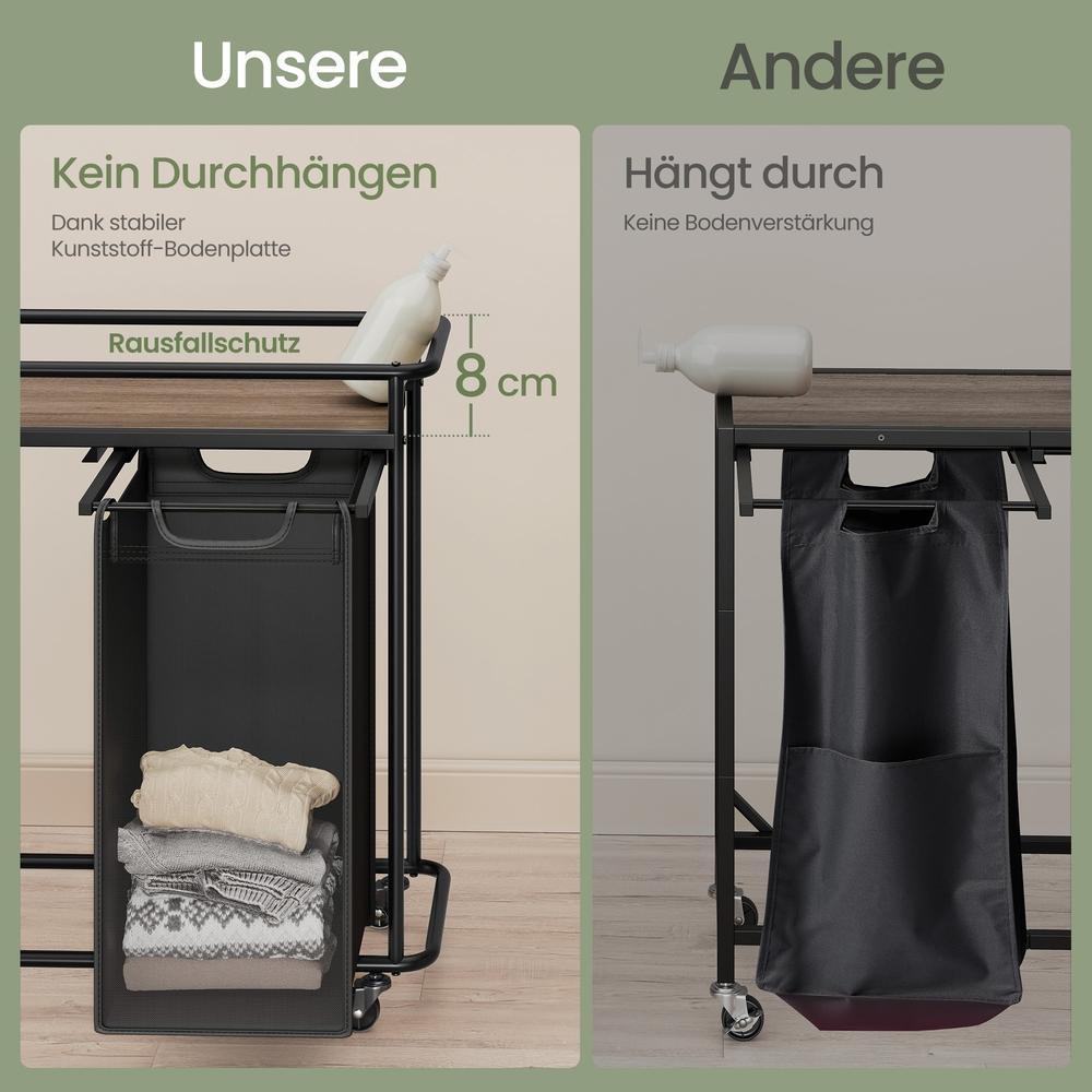 Wäschekorb - 3 Fächer - 150 Liter Gesamt - Mit Rollen Und Ablage