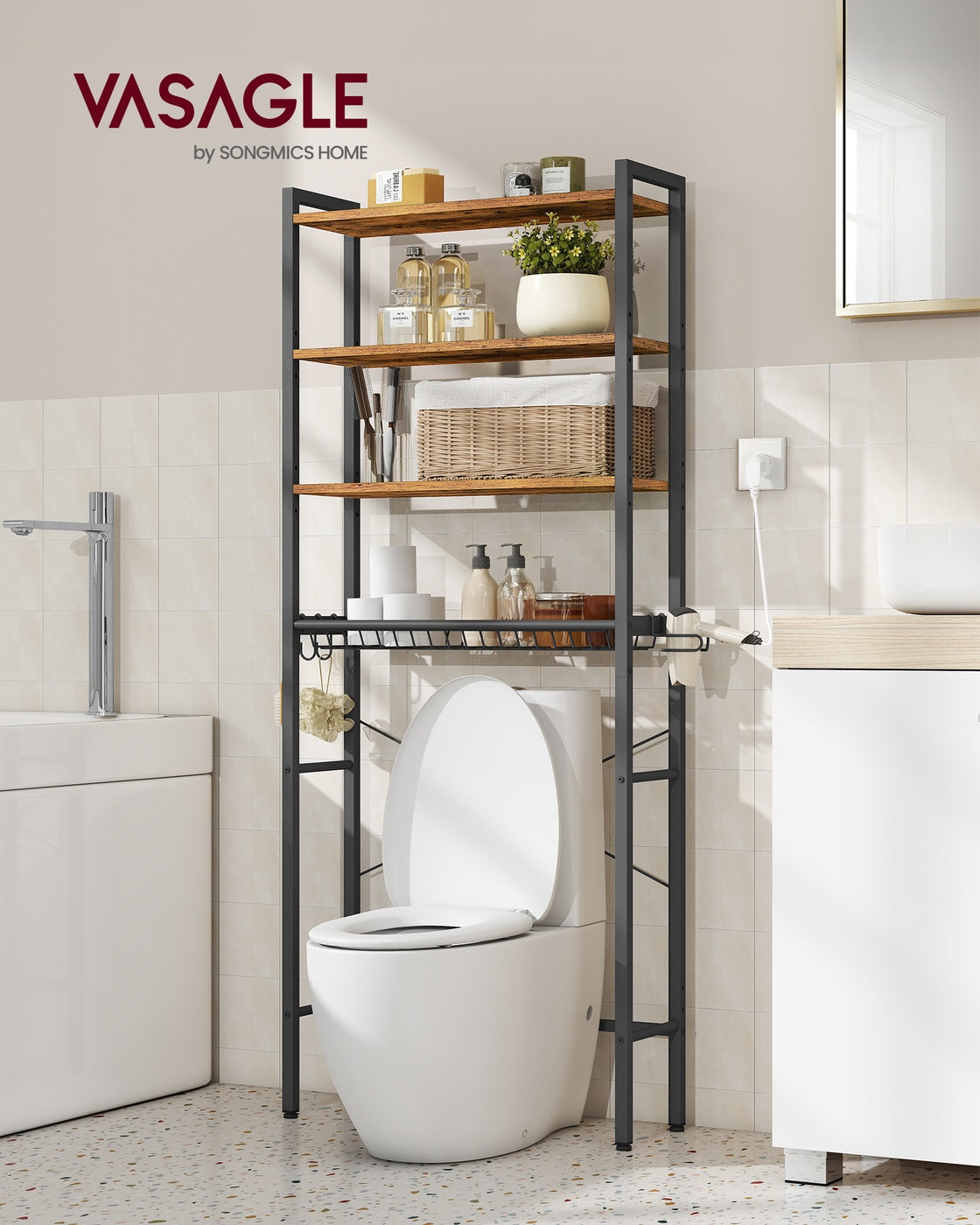 Badregal Über Toilette - Stahlrahmen Mit Holzböden - Für Kompaktes Badezimmer