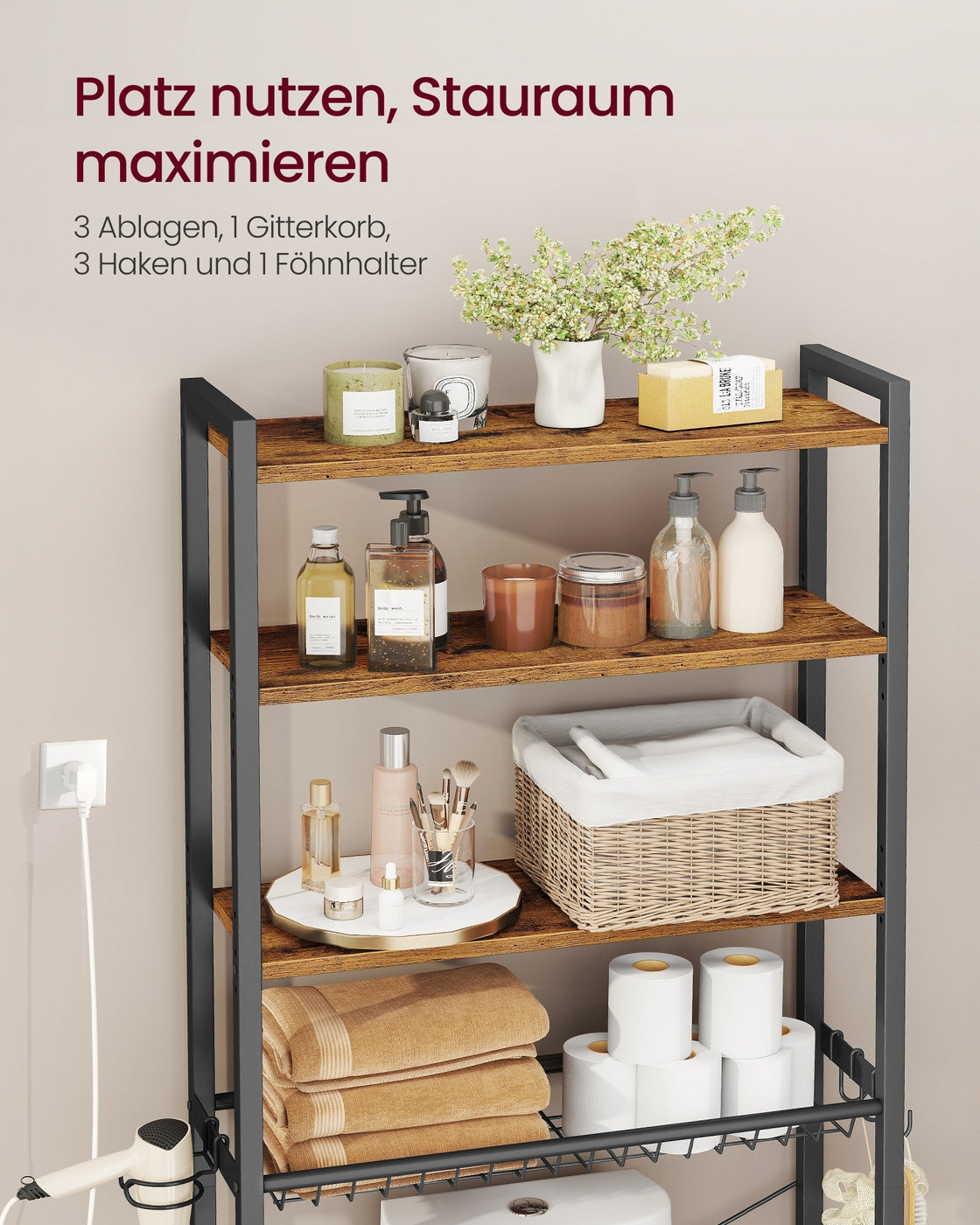 Badregal Über Toilette - Stahlrahmen Mit Holzböden - Für Kompaktes Badezimmer