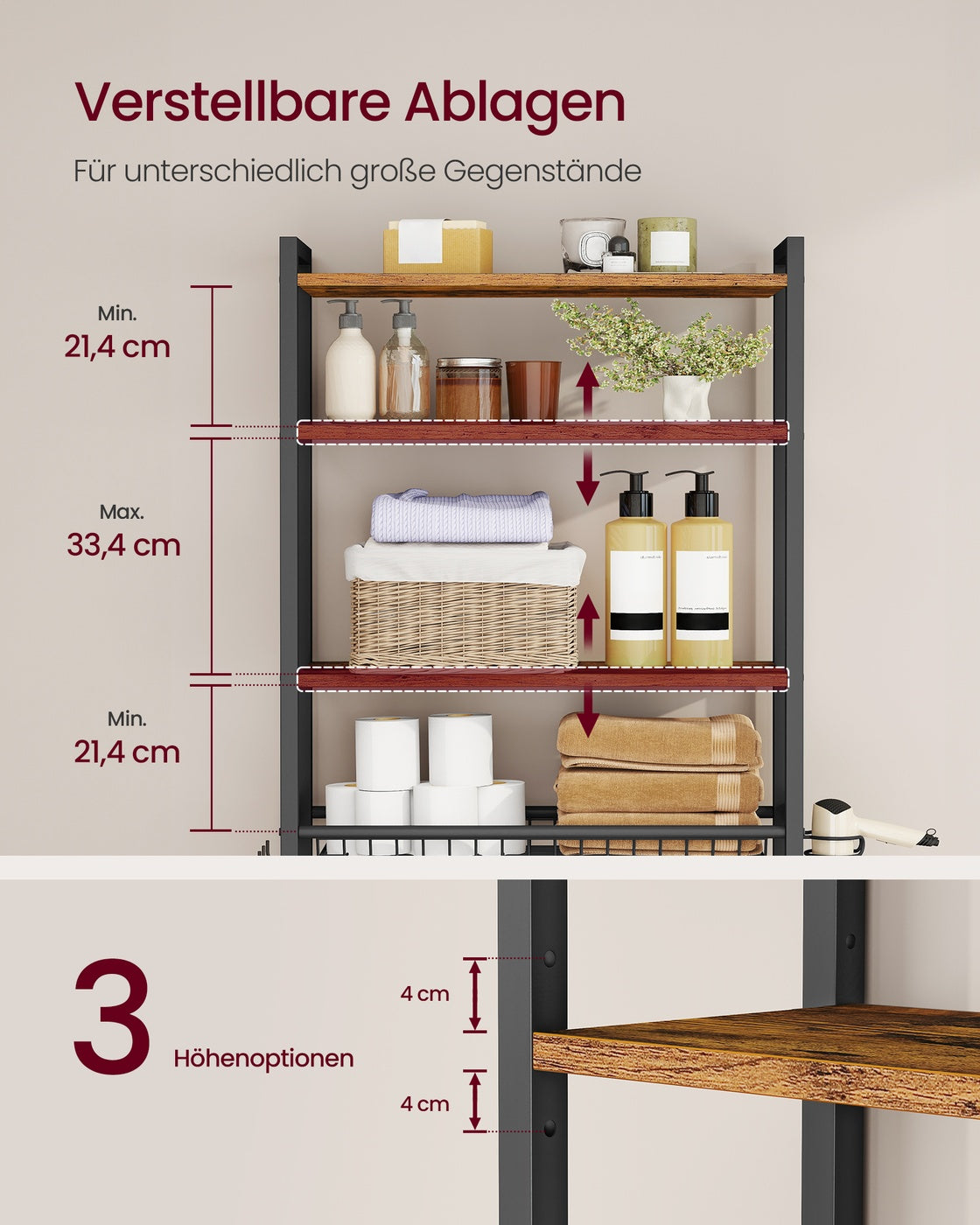 Badregal Über Toilette - Stahlrahmen Mit Holzböden - Für Kompaktes Badezimmer