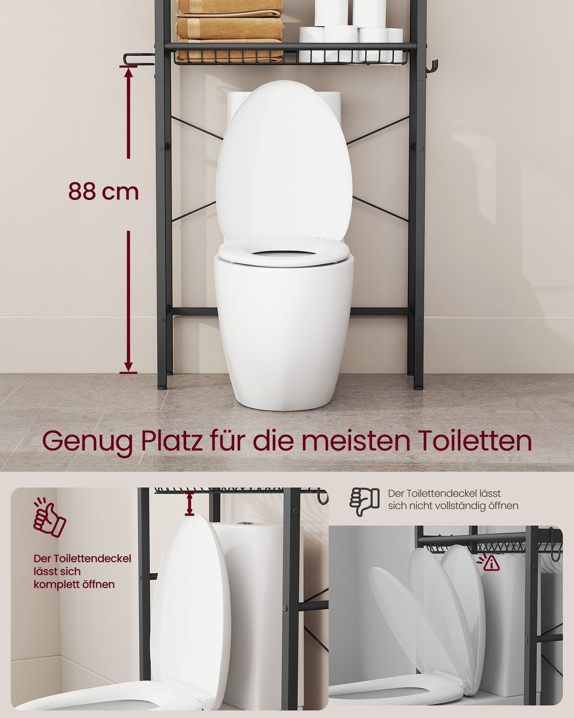 Badregal Über Toilette - Stahlrahmen Mit Holzböden - Für Kompaktes Badezimmer