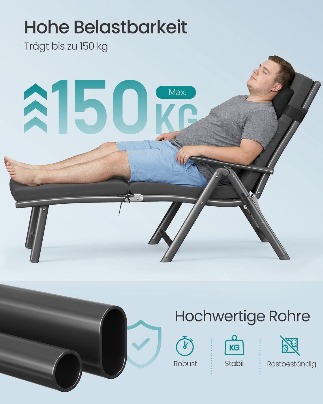 Verstellbare Sonnenliege – Faltbare Sonnenliege – Mit Kissen – Für Garten oder Balkon