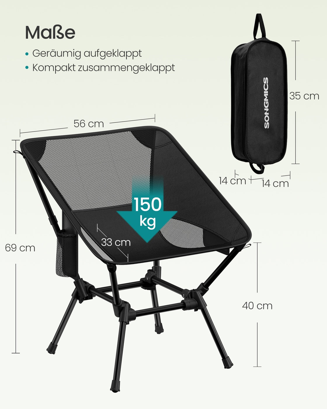 Klappbarer Campingstuhl - Verstellbarer Outdoor-Stuhl Mit Tragetasche - Leichter Strandstuhl