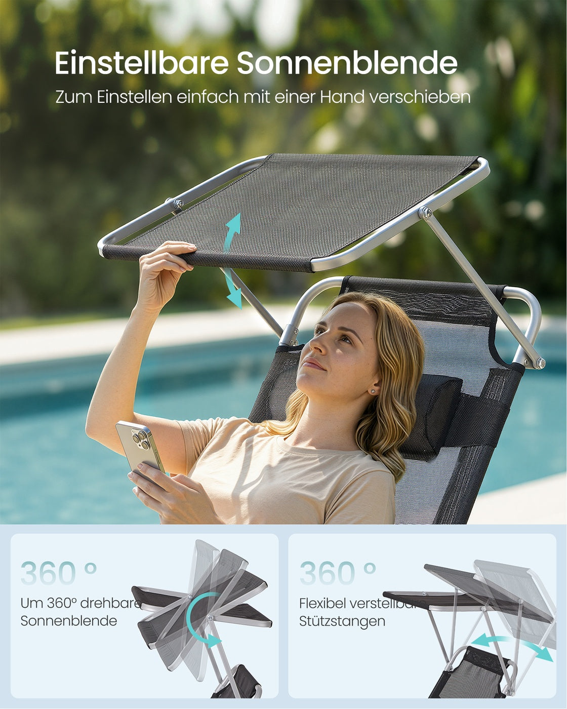 Klappbare Gartenliege Set Von 2 - Verstellbare Liegen Mit Sonnendach - Klappbare Relaxliegen Für Garten Und Balkon