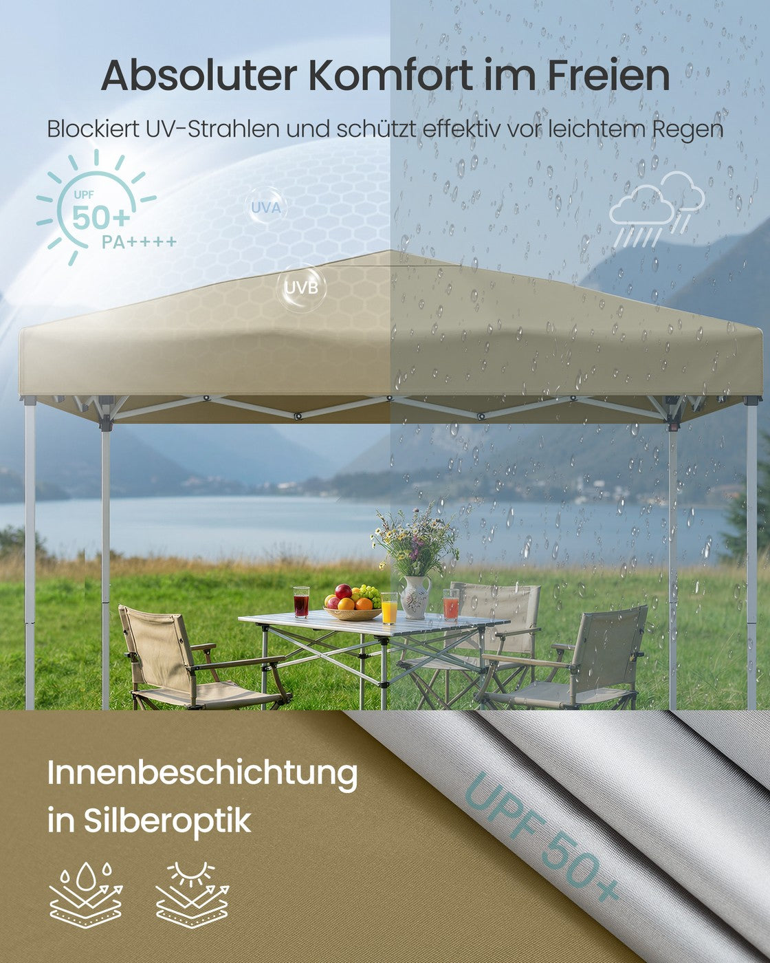 Partyzelt 3 x 3 m – Faltbares Partyzelt – Gartenpavillon – Sonnenschutz – Leicht regendicht – Tragbar