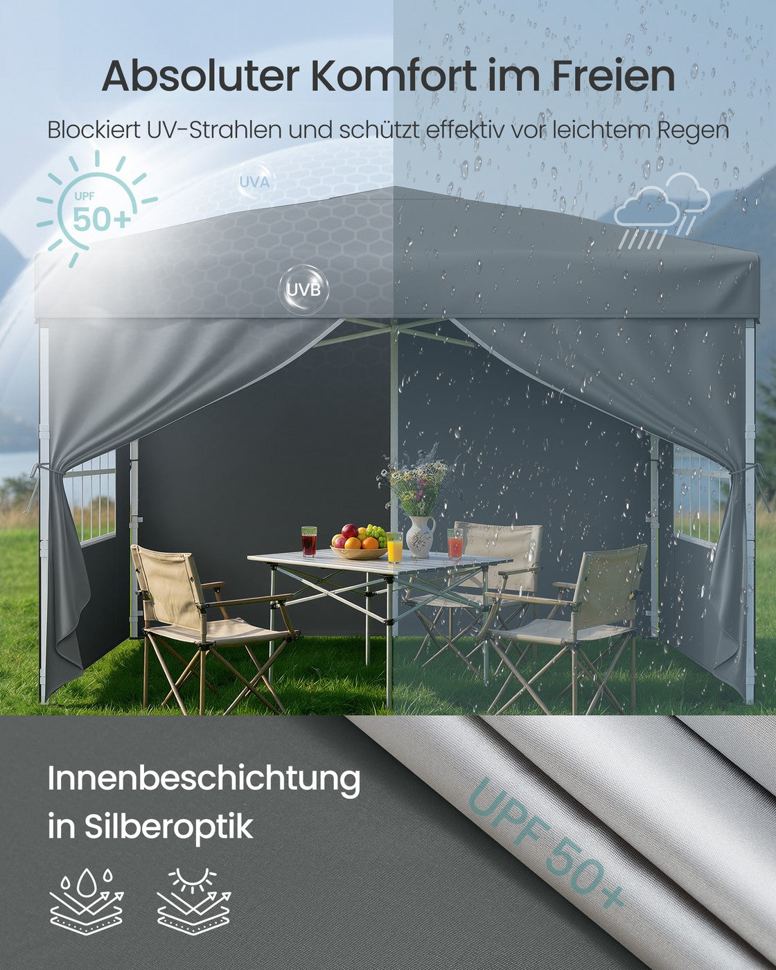 Faltbares Partyzelt – Gartenpavillon mit Seitenwänden – 3 x 3 m – UV- und wasserabweisend – mit Tragetasche