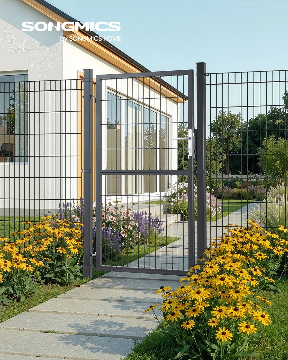Abschließbares Gartentor 106x160 - Verzinkter Stahl - Mit Schlüsselschloss Und Aluminiumzylinder
