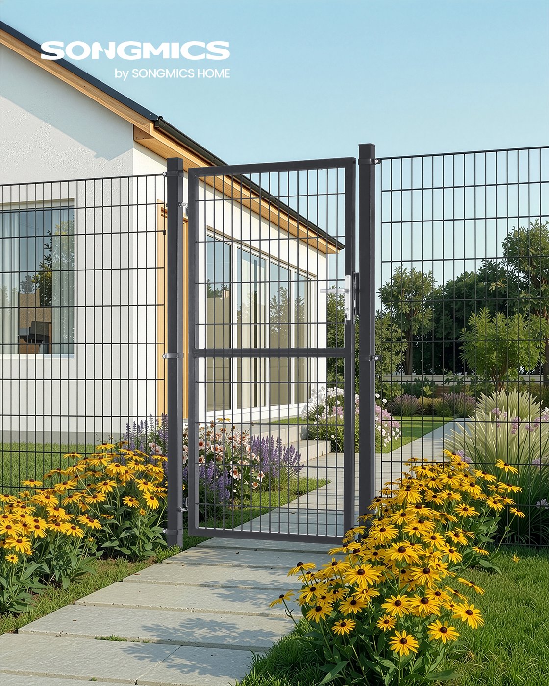 Abschließbares Gartentor 106x180 - Verzinkter Stahl - Mit Schlüsselschloss Und Aluminiumzylinder