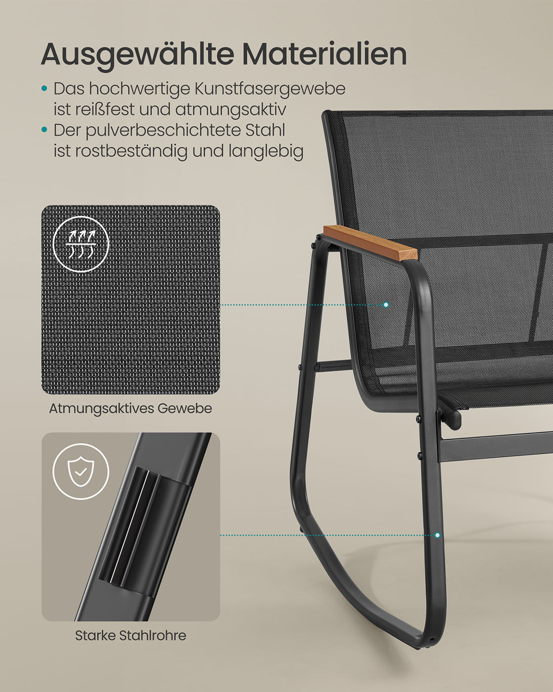 3-teiliges Gartenset - Balkonset - 2 Stühle mit Beistelltisch