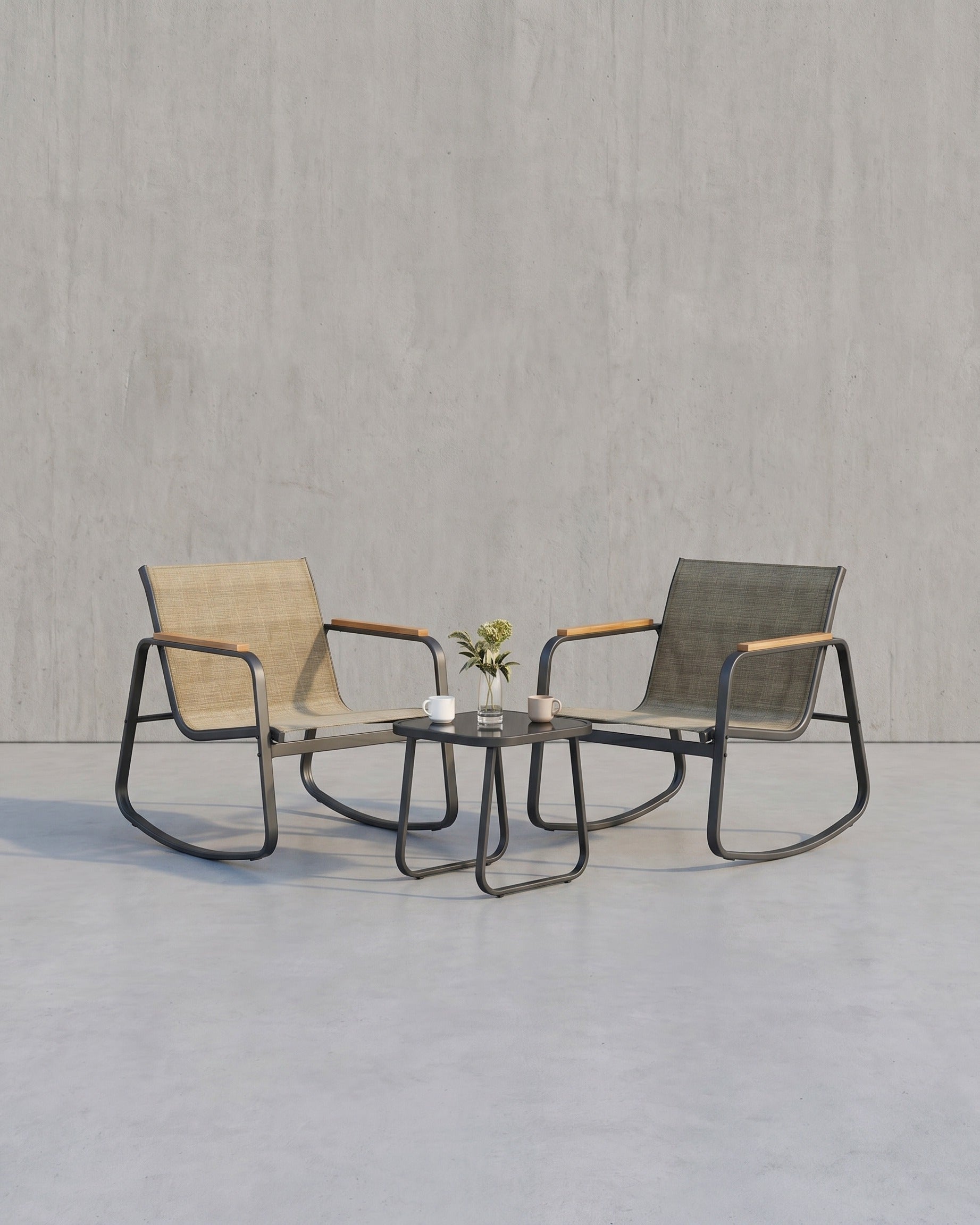 3-teiliges Gartenset - Balkonset - 2 Stühle mit Beistelltisch – Beige