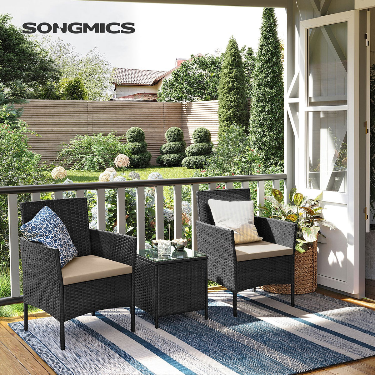 3-teiliges Gartenset - Gartenmöbelset - Gartenstühle und Tisch - Polyrattan