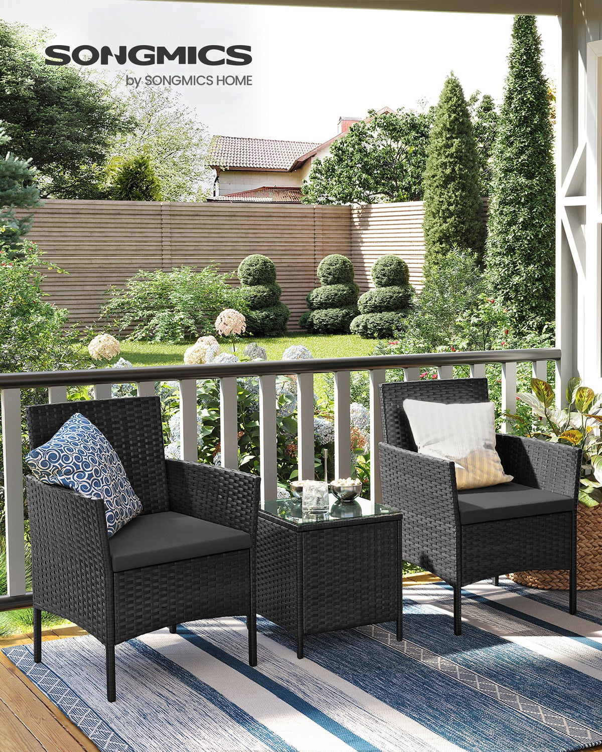 3-teiliges Gartenset - Gartenmöbelset - Gartenstühle und Tisch - Polyrattan