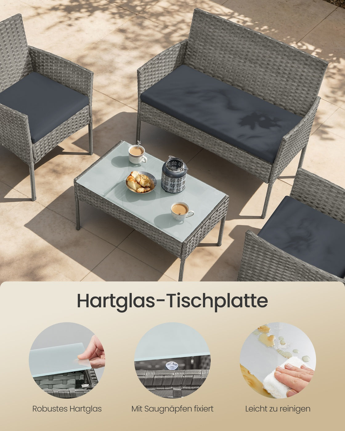 Gartenset Polyrattan - 2 Stühle Mit Tisch - Für Terrasse Oder Balkon