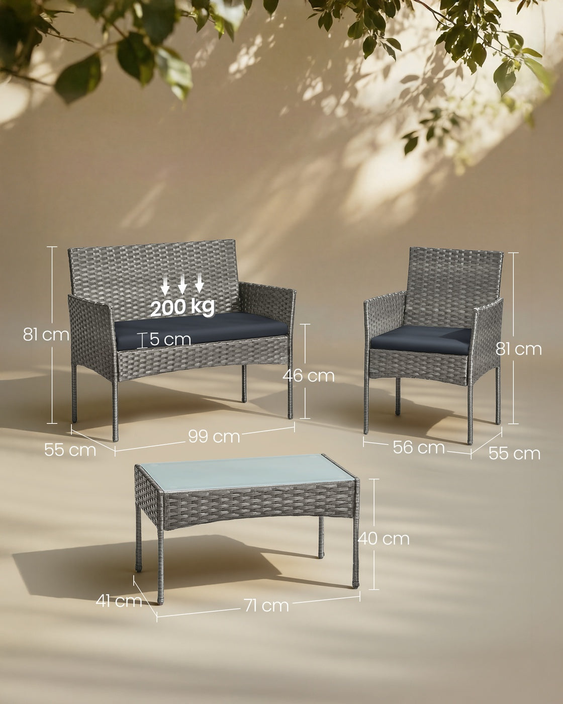 Gartenset Polyrattan - 2 Stühle Mit Tisch - Für Terrasse Oder Balkon
