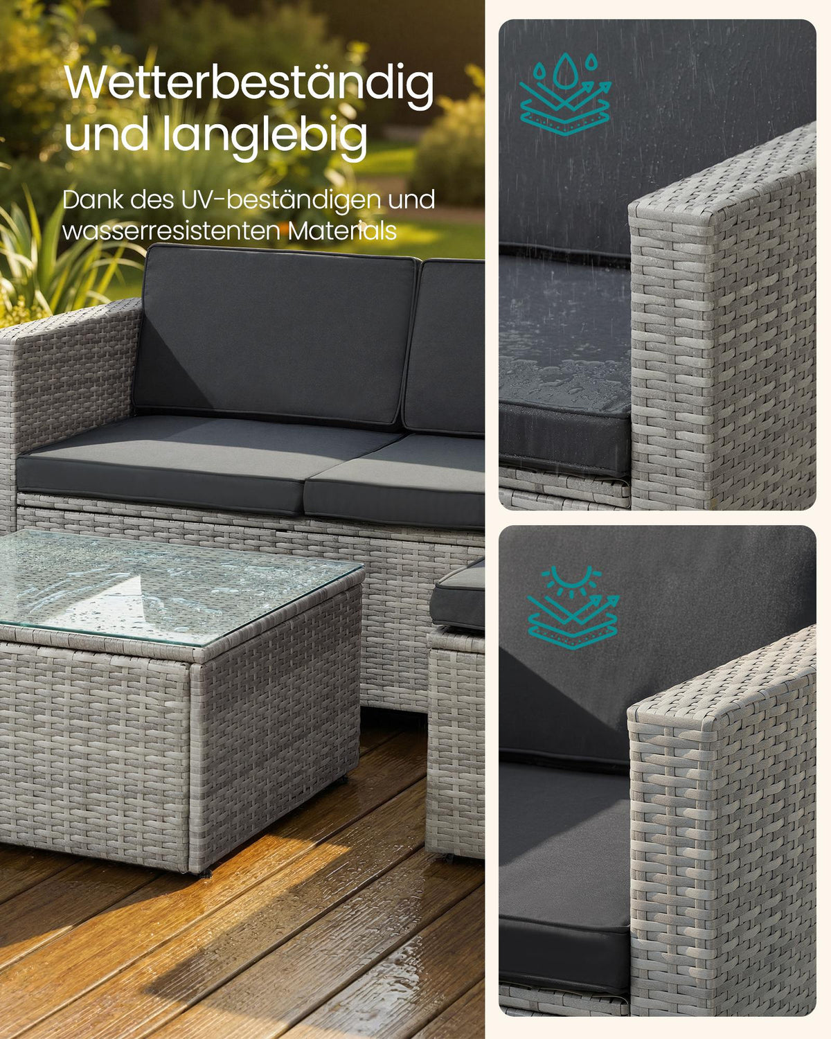 Lounge Set mit Tisch - Gartenbank - Gartenset - Polyrattan Gartenmöbel Set