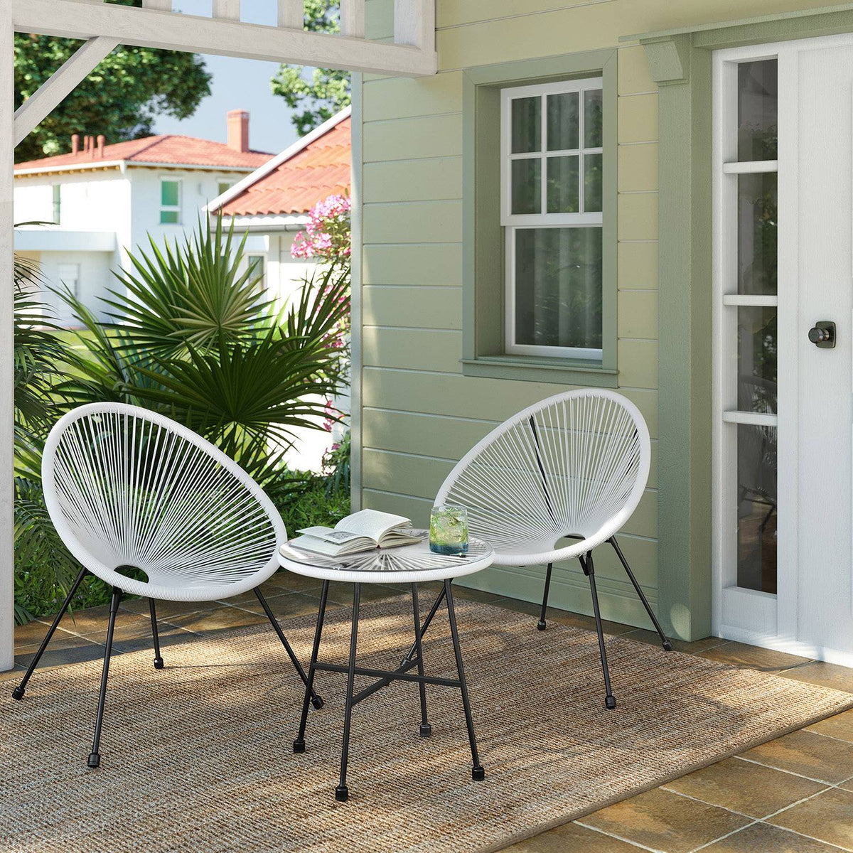 Balkonset - Gartenmöbel 3er Set - Terrassenstühle - Glastischplatte - 2 Stühle