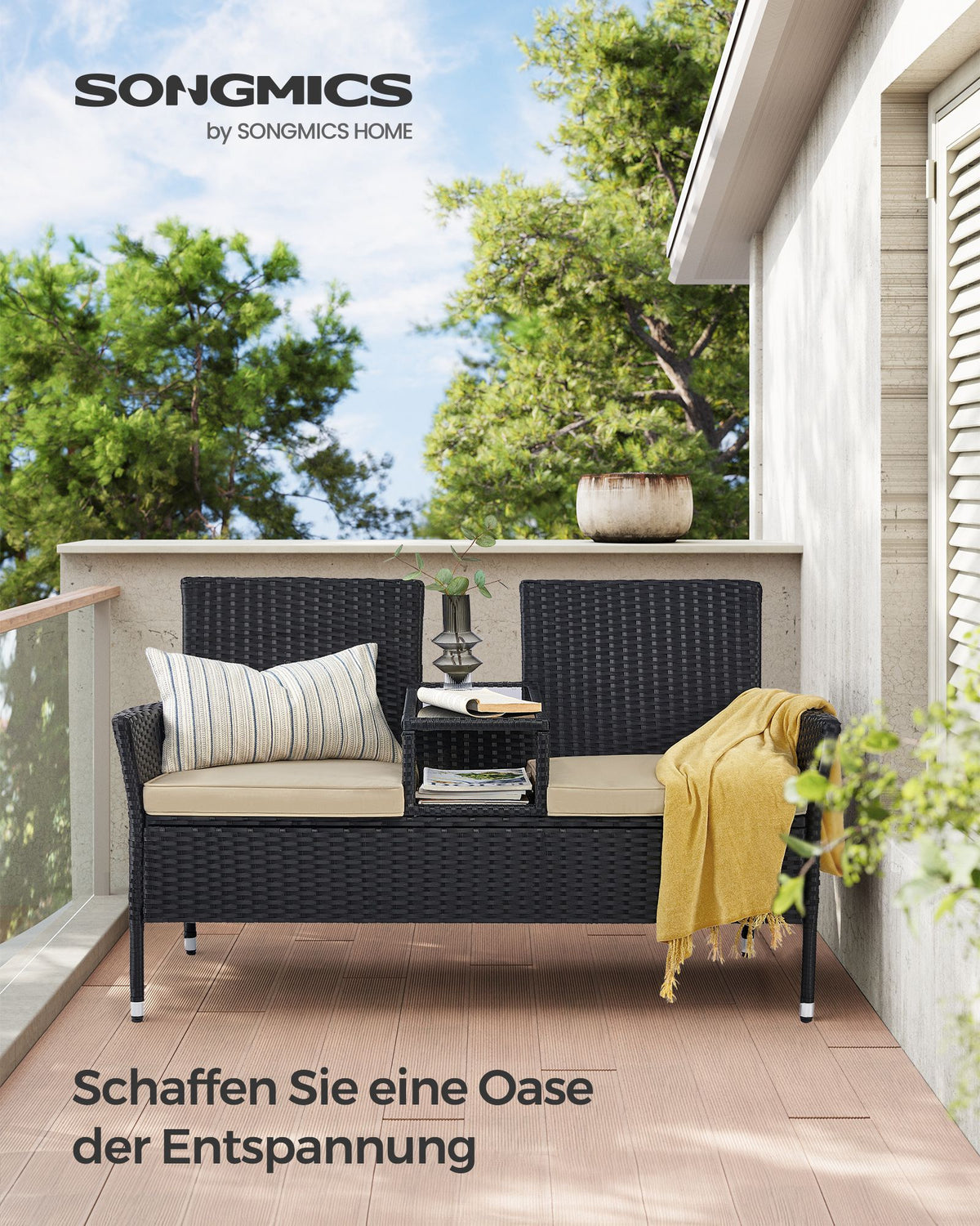 Gartenbank mit Tisch - Gartenstühle - Gartenset - Schwarz