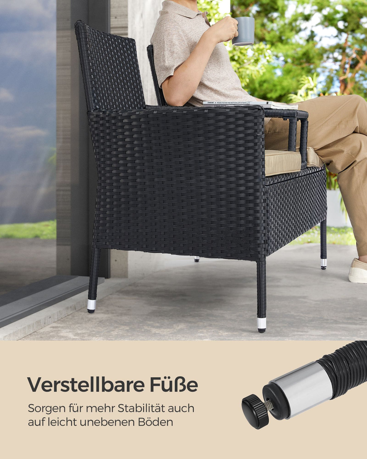 Gartenbank mit Tisch - Gartenstühle - Gartenset - Schwarz