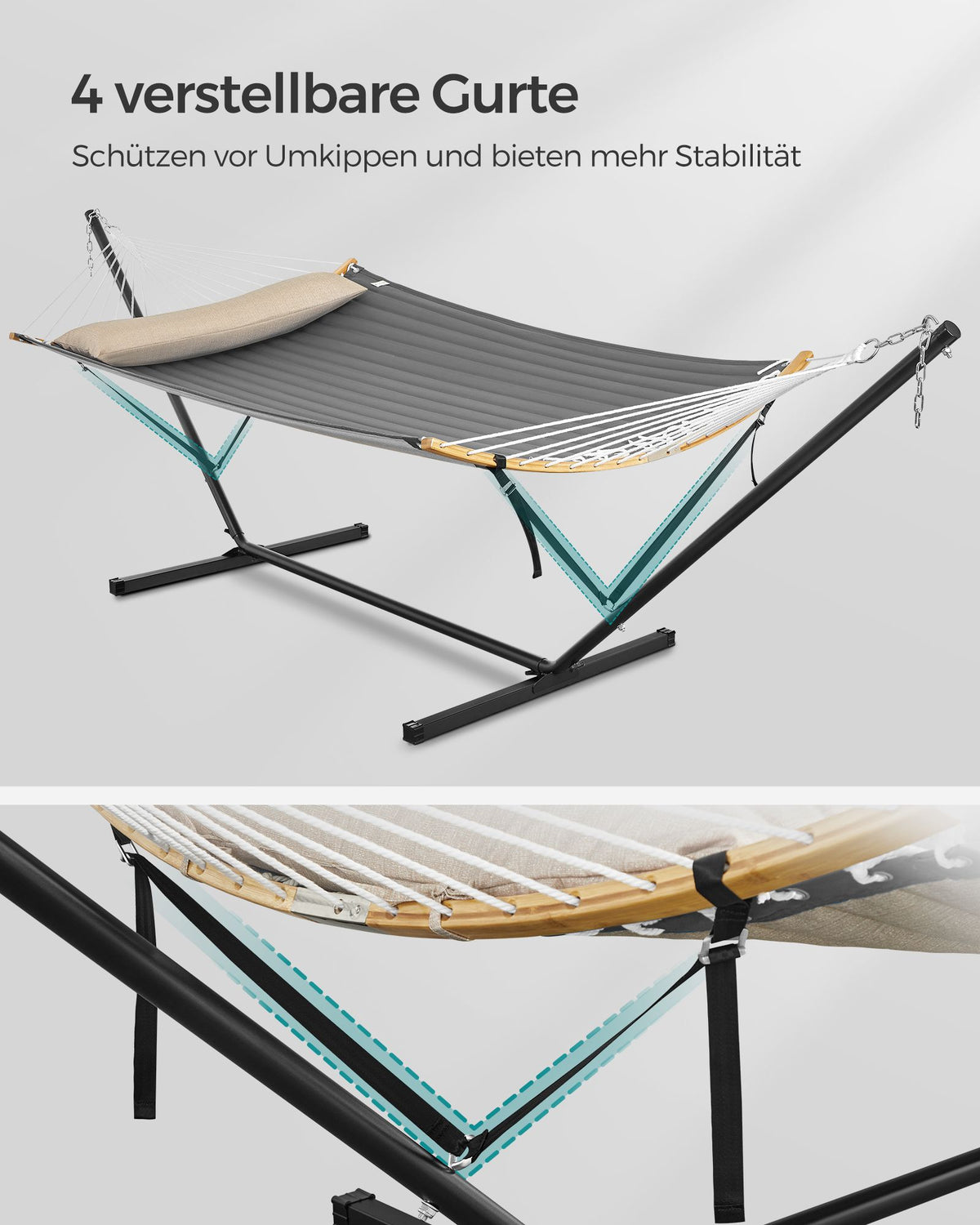 Hängematte – Metallgestell – Inklusive Kissen – Tragkraft Bis 200 kg – Maße Gestell 400 x 100 x 90 cm