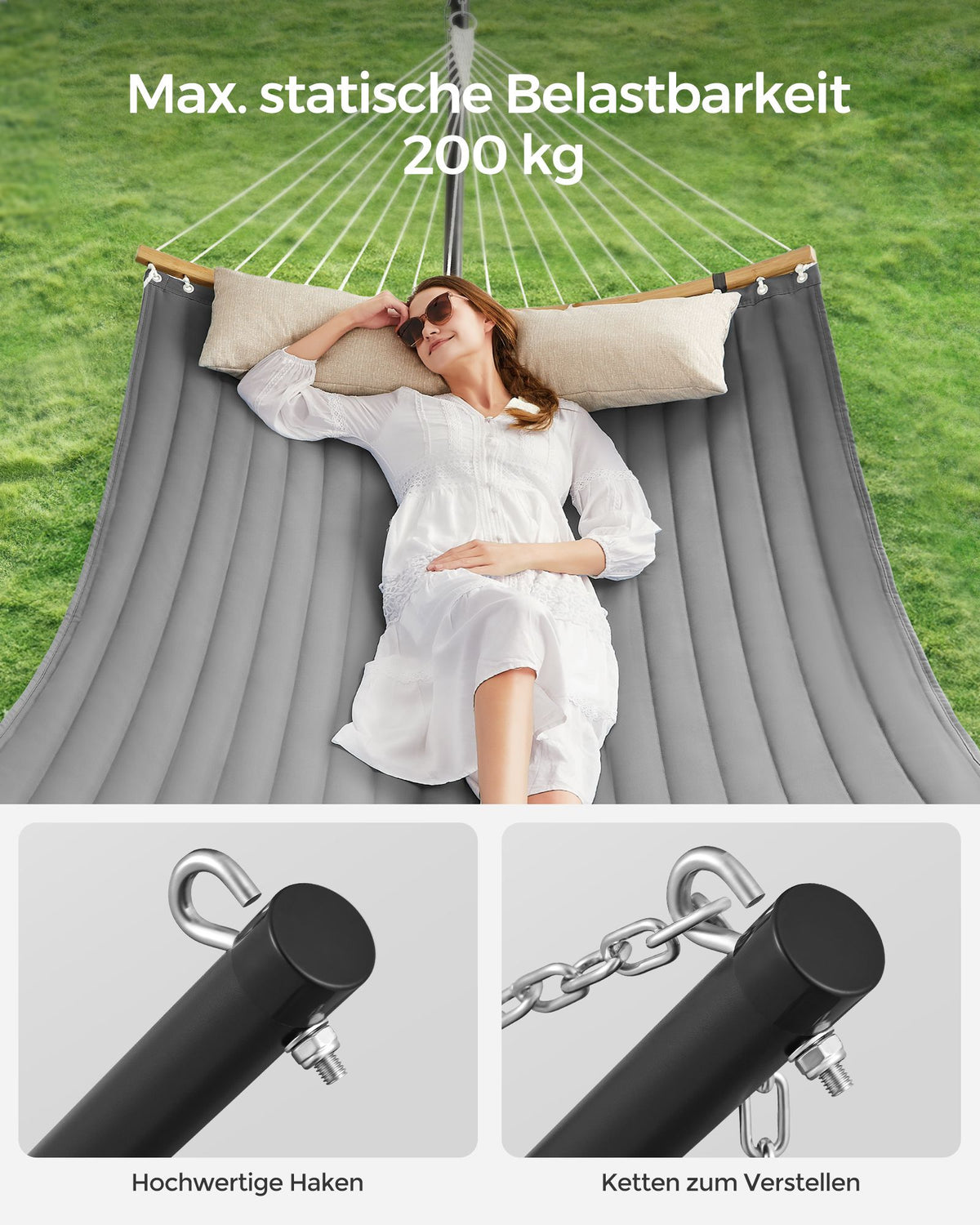 Hängematte – Metallgestell – Inklusive Kissen – Tragkraft Bis 200 kg – Maße Gestell 400 x 100 x 90 cm