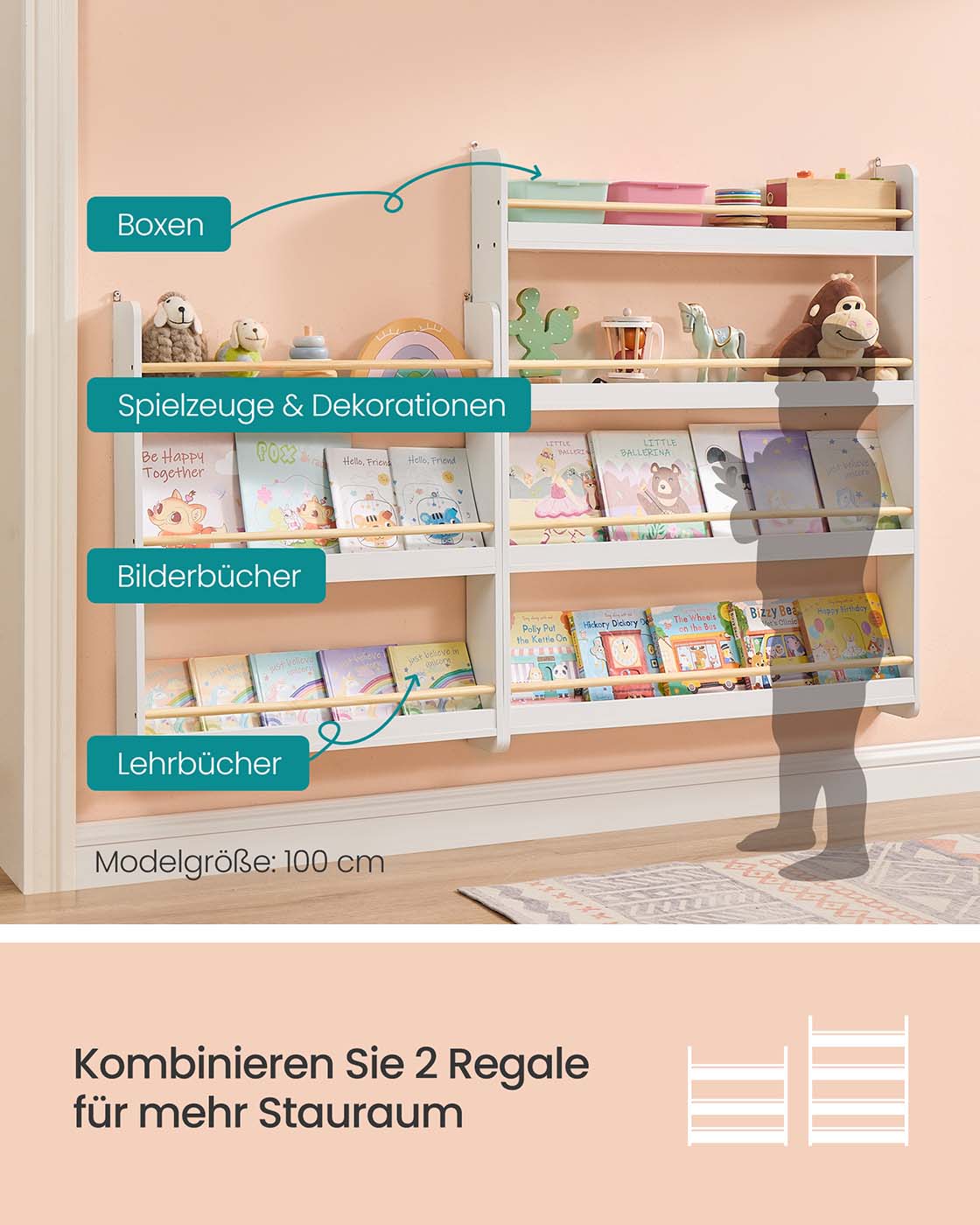 Kinder Bücherregal - 4 Ebenen - Für Kinderzimmer Und Spielzimmer