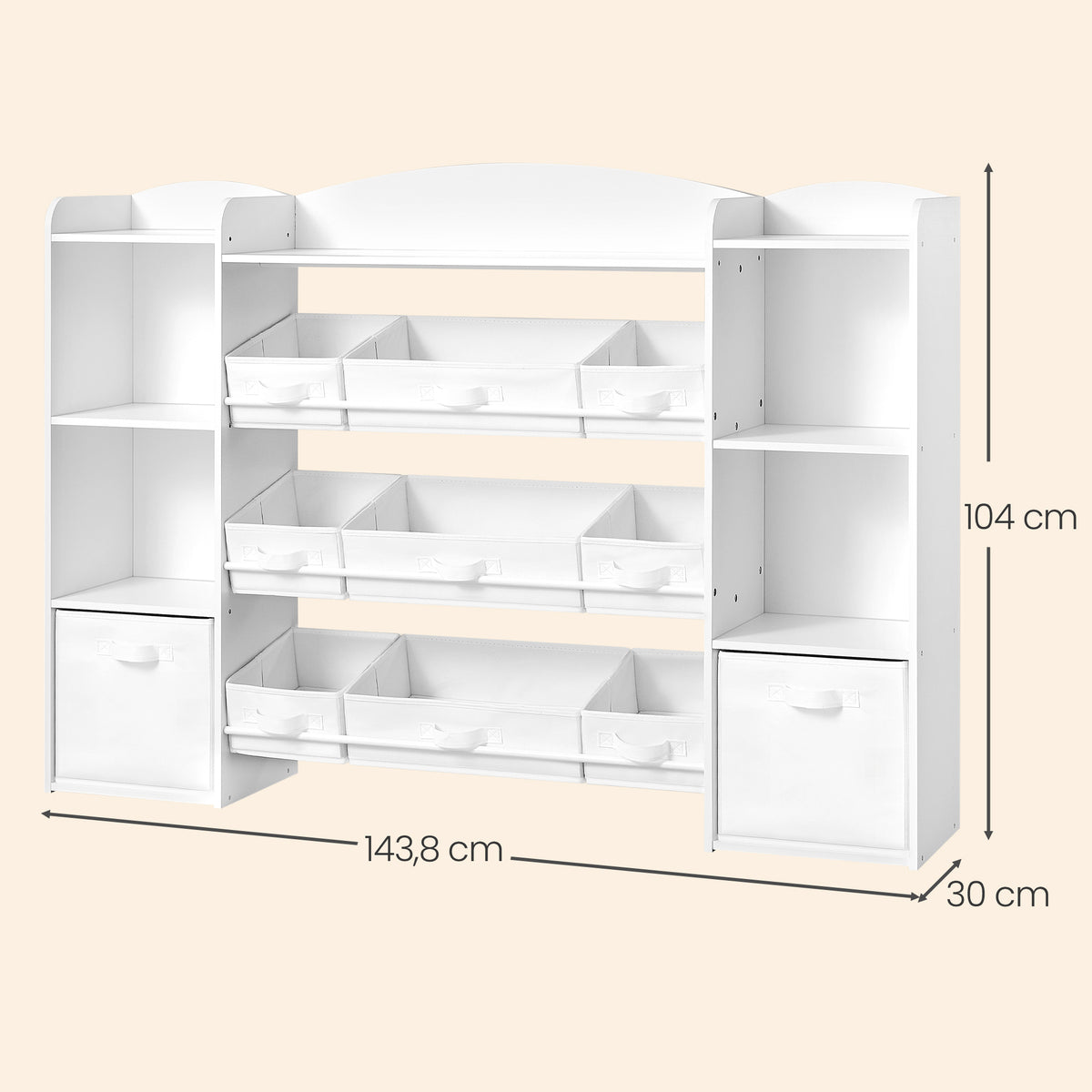 Kinderschrank Mit 4 Offenen Fächern - Mit 9 Mittleren Und 2 Seitlichen Boxen - Für Spielzeug