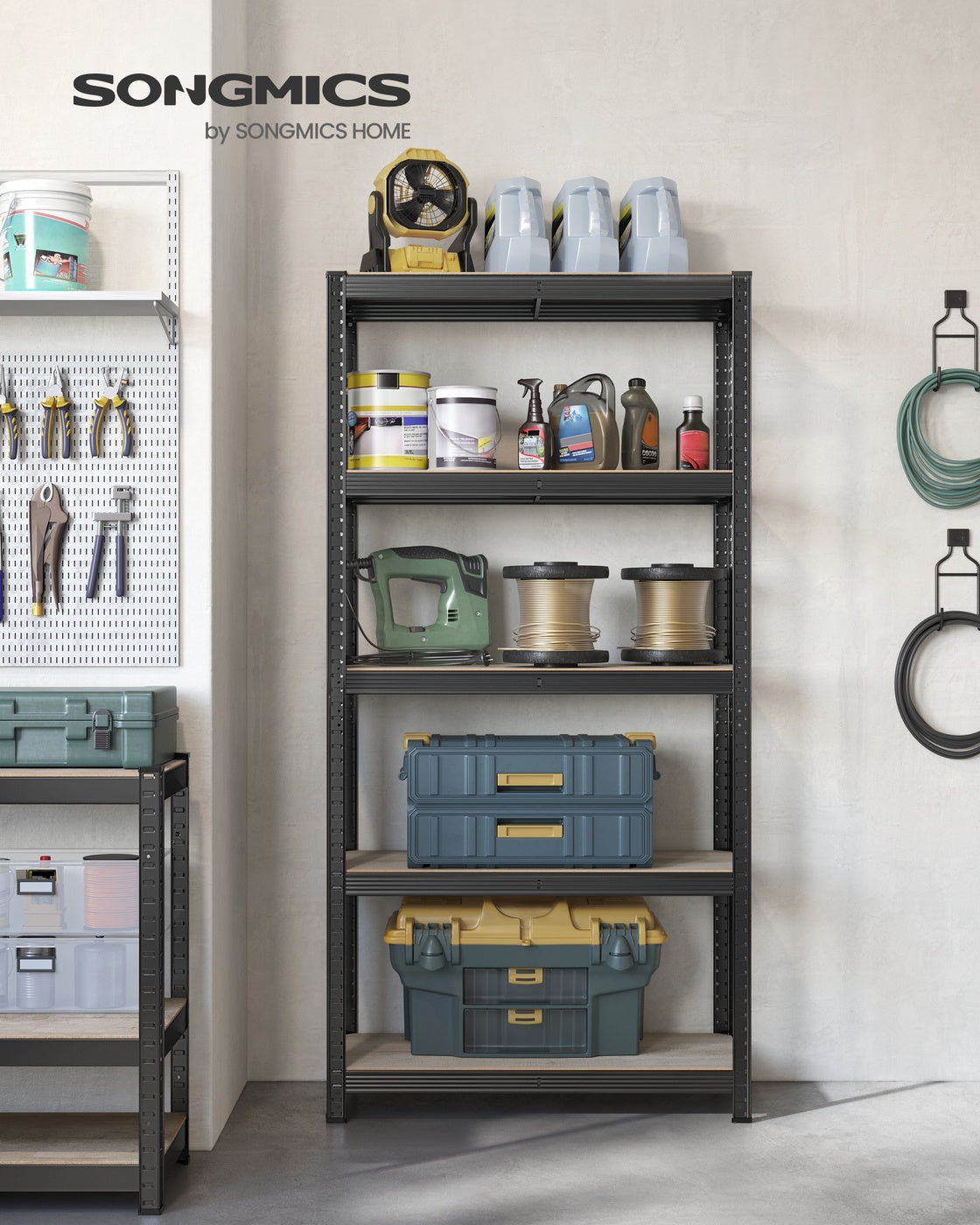 Lagerregal / Schwerlastregal – verstellbare Böden – bis 120 kg pro Boden – Stahlrahmen für Küche, Garage & Abstellraum