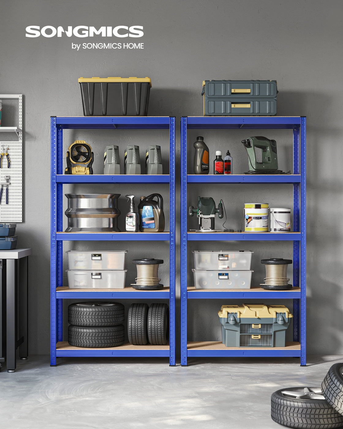 Lagerregal / Schwerlastregal – verstellbare Böden – bis 120 kg pro Boden – Stahlrahmen für Küche, Garage & Abstellraum
