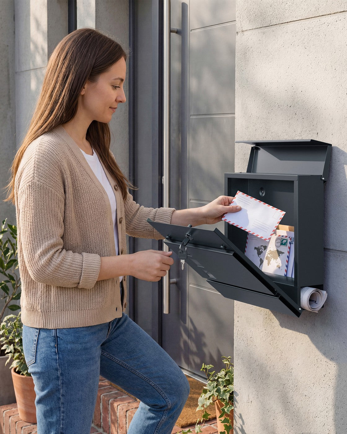 Briefkasten XL Mit Zeitungsfach - Verschließbarer Postkasten Mit Sichtfenster Und Anti-Werbung-Aufkleber