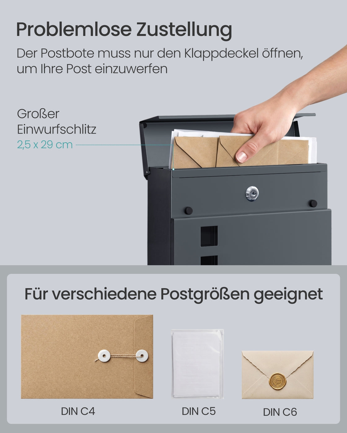 Briefkasten XL Mit Zeitungsfach - Verschließbarer Postkasten Mit Sichtfenster Und Anti-Werbung-Aufkleber