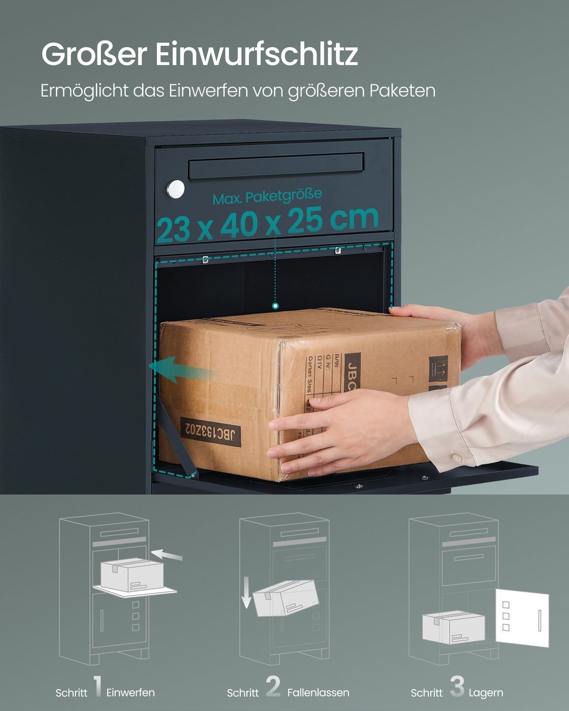 Briefkasten Mit Paketfach - Mit Verschließbarem Deckel - Für Sichere Zustellung Von Briefen Und Paketen