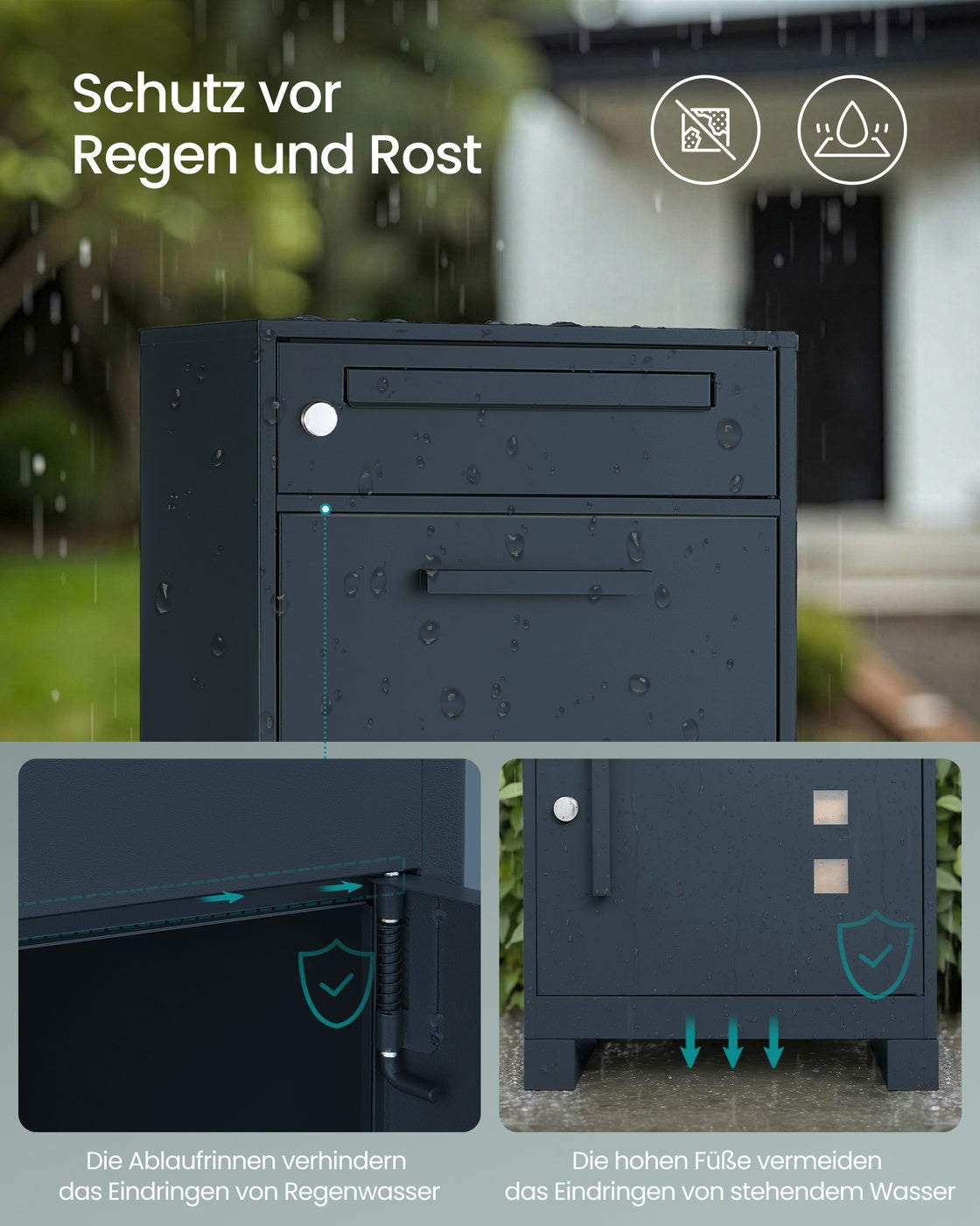 Briefkasten Mit Paketfach - Mit Verschließbarem Deckel - Für Sichere Zustellung Von Briefen Und Paketen