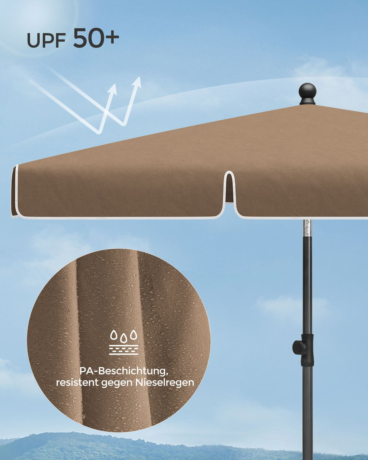 Rechteckiger Sonnenschirm – Neigbar – Höhenverstellbar – UV-Schutz bis zu UPF 50+