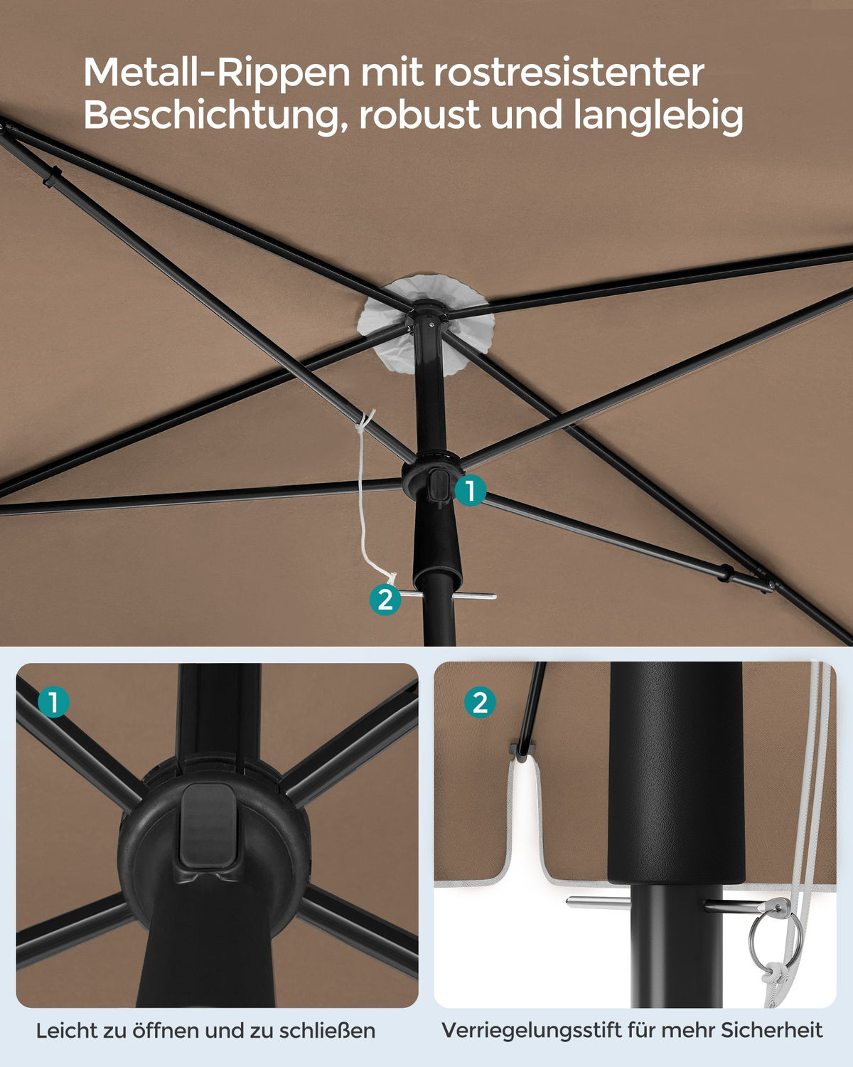 Rechteckiger Sonnenschirm – Neigbar – Höhenverstellbar – UV-Schutz bis zu UPF 50+