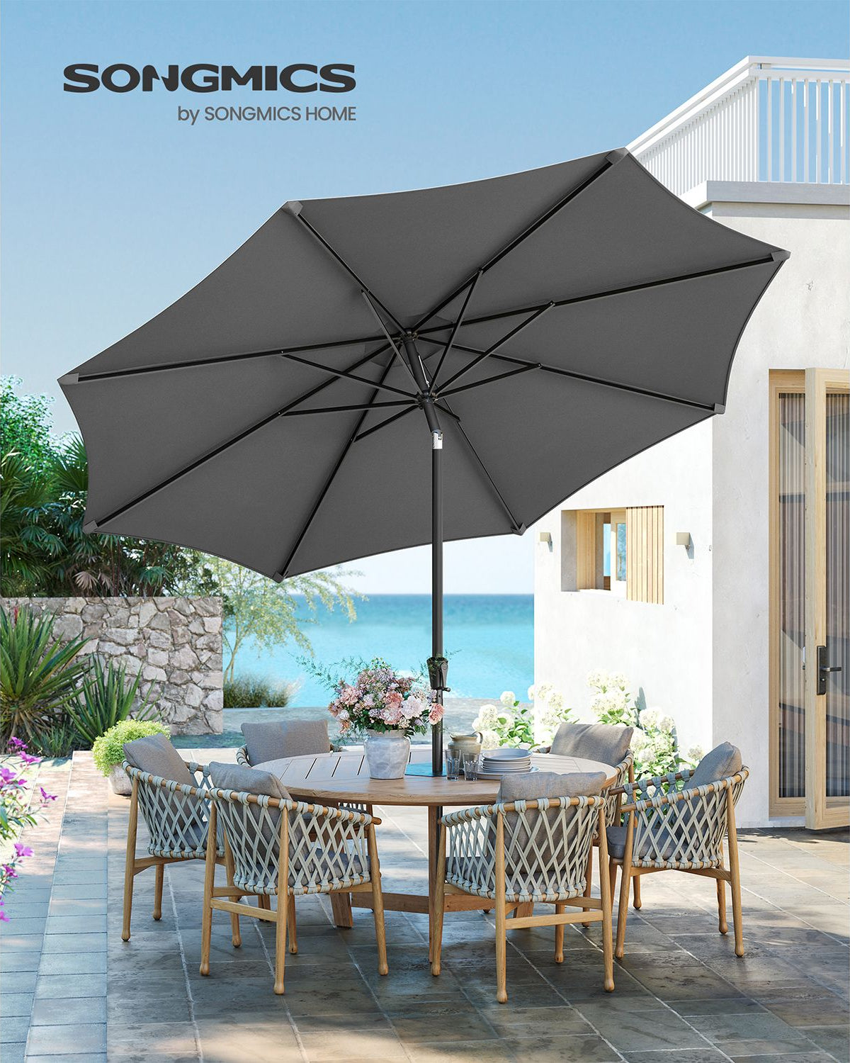 Gartenschirm – Ø 2 / 2,7 / 3 / 3,3 Meter – UPF 50+ Sonnenschutz – 30° neigbar – mit Kurbel – ohne Ständer