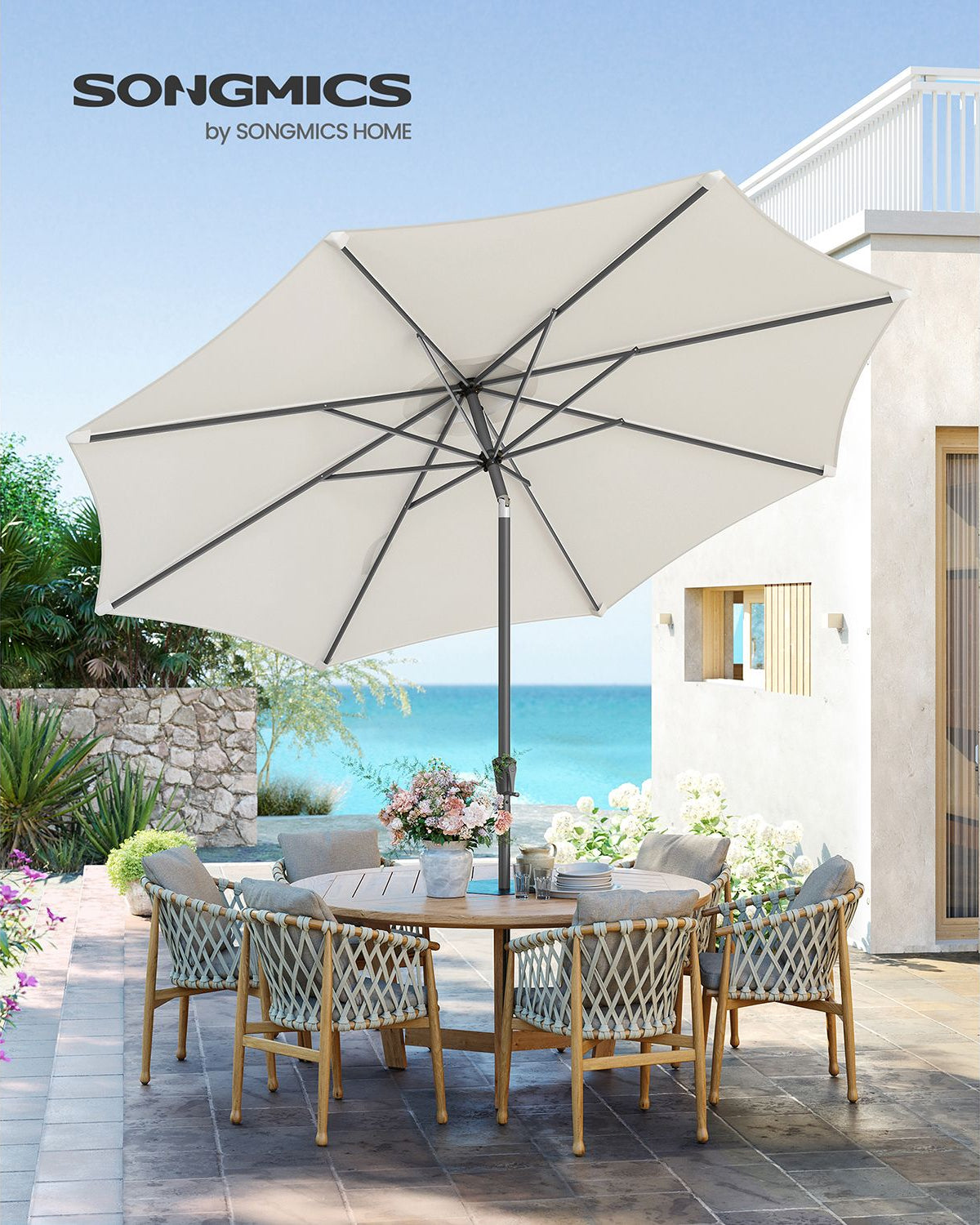 Gartenschirm – Ø 2 / 2,7 / 3 / 3,3 Meter – UPF 50+ Sonnenschutz – 30° neigbar – mit Kurbel – ohne Ständer