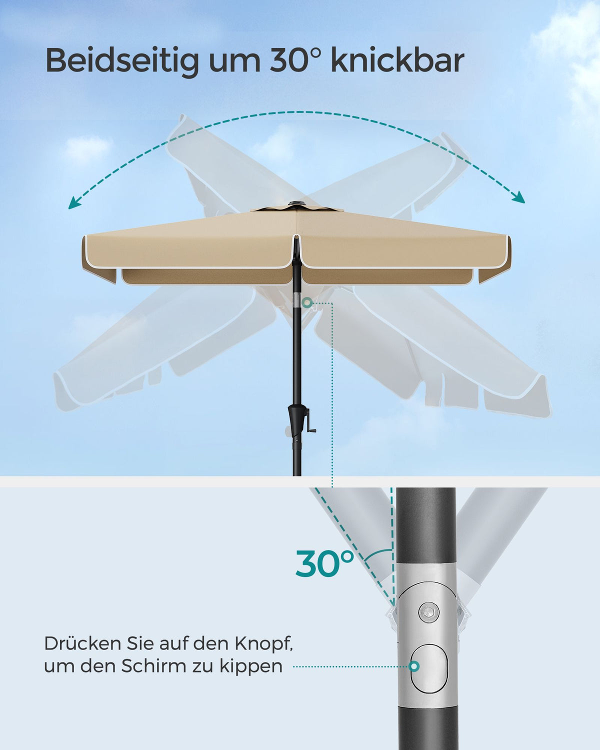 Rechteckiger Sonnenschirm – Balkonschirm mit Neigefunktion – UV-Schutz
