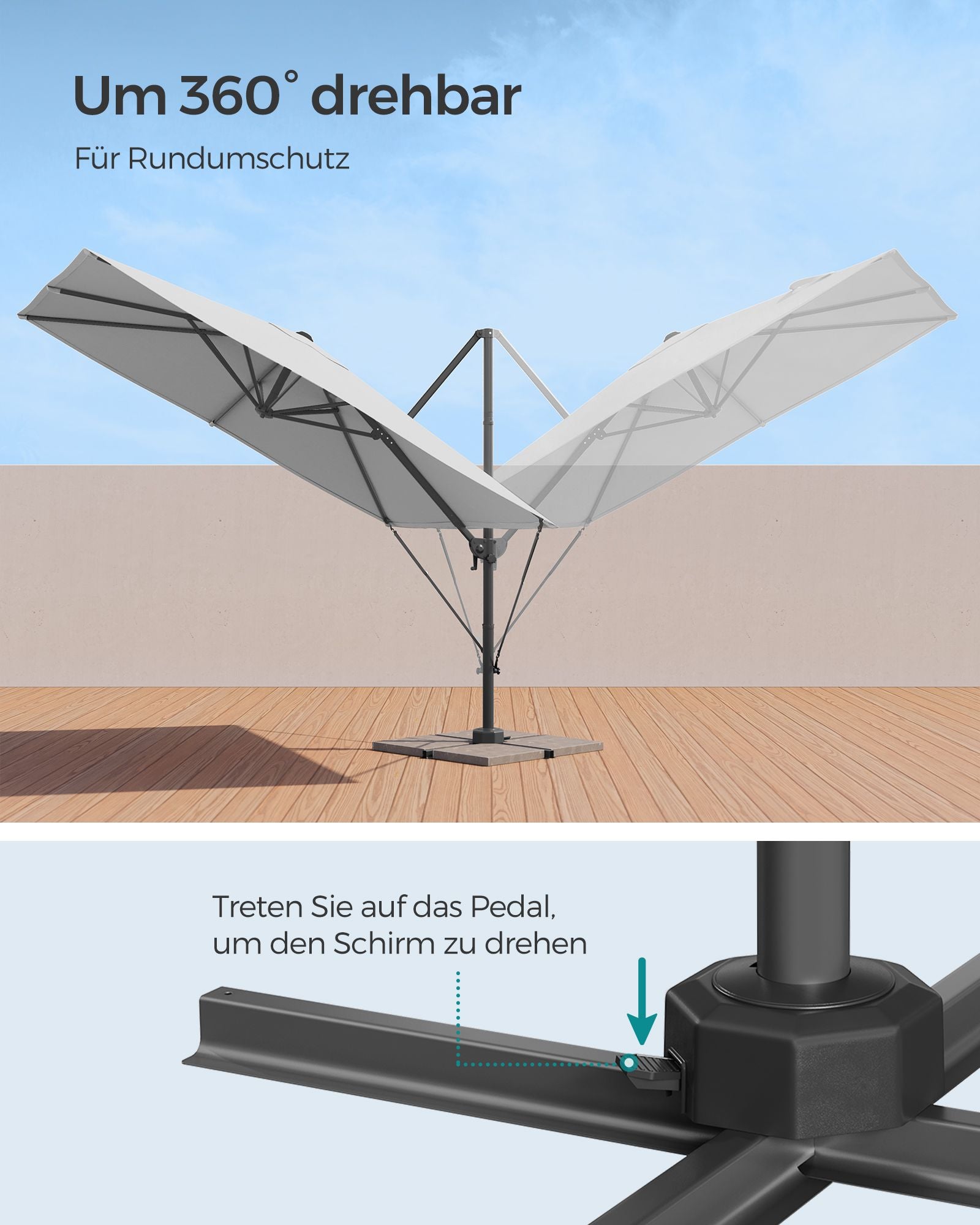Ampelschirm 270 x 270 cm - Stufenlos verstellbar und 360° drehbar