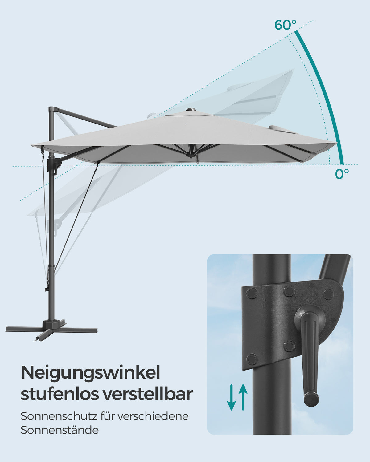 Ampelschirm 270 x 270 cm - Stufenlos verstellbar und 360° drehbar