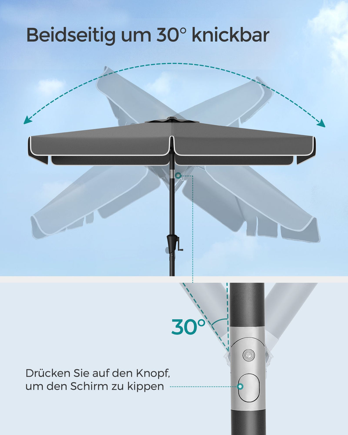 Rechteckiger Sonnenschirm – Balkonschirm mit Neigefunktion – UV-Schutz